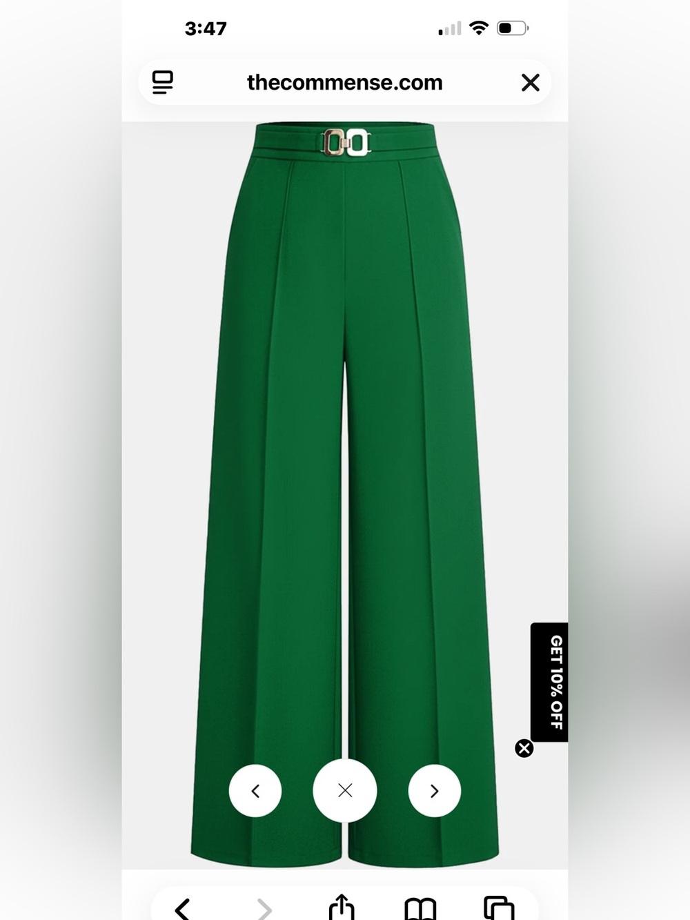 Commense Emerald Green High-Waist Trousers with Gold Buckle